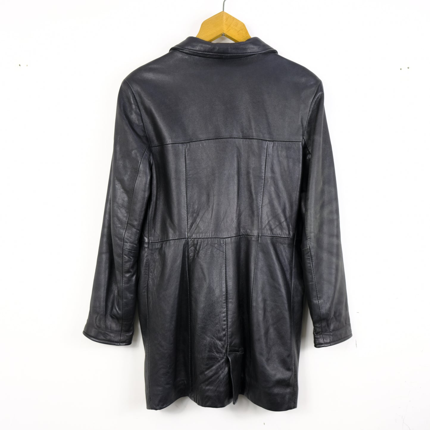 Vera Pelle Giacca Vintage Taglia 42 Nero