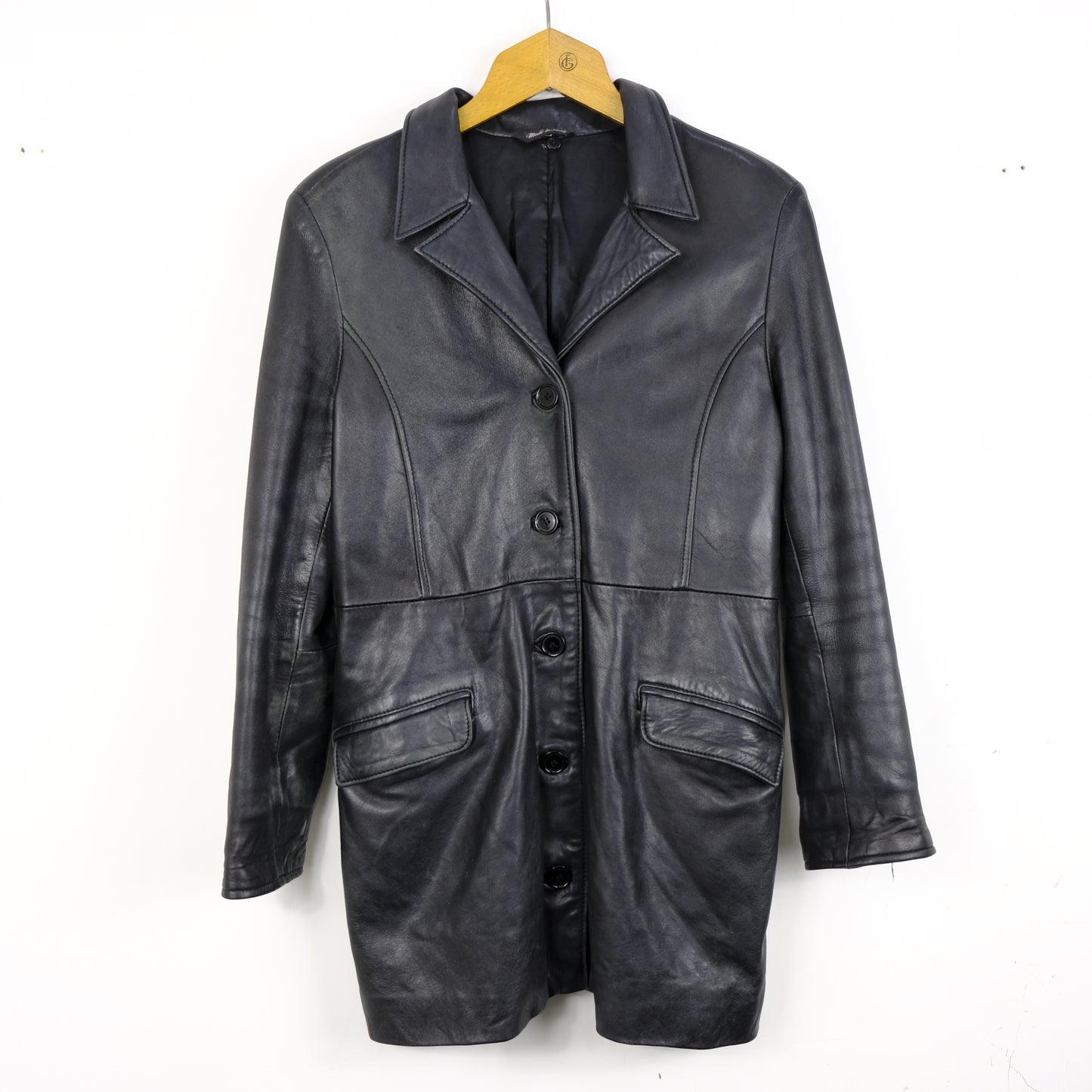 Vera Pelle Giacca Vintage Taglia 42 Nero