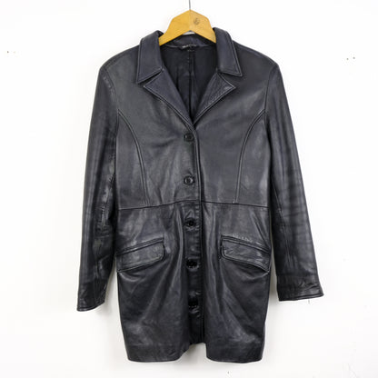 Vera Pelle Giacca Vintage Taglia 42 Nero