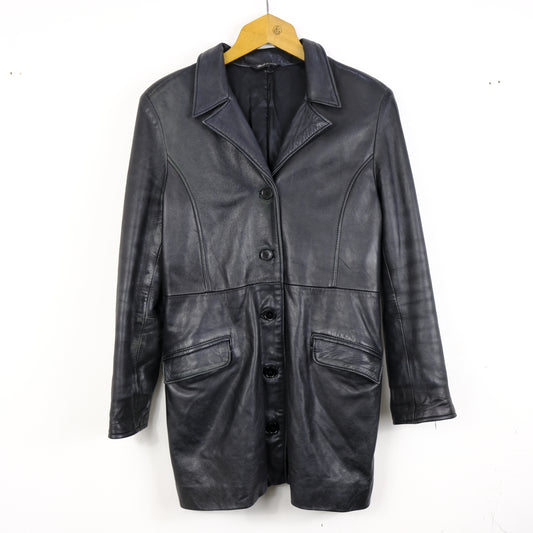 Vera Pelle Giacca Vintage Taglia 42 Nero