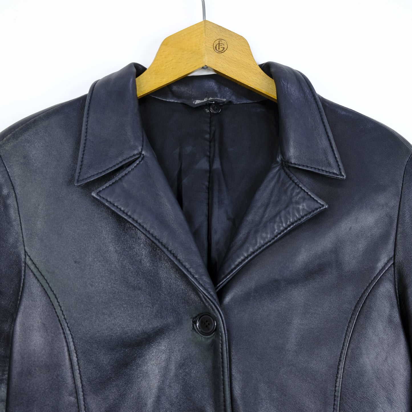 Vera Pelle Giacca Vintage Taglia 42 Nero