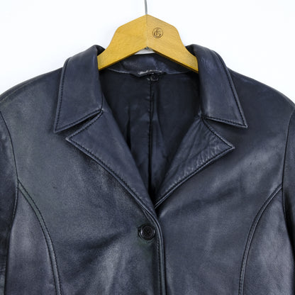 Vera Pelle Giacca Vintage Taglia 42 Nero