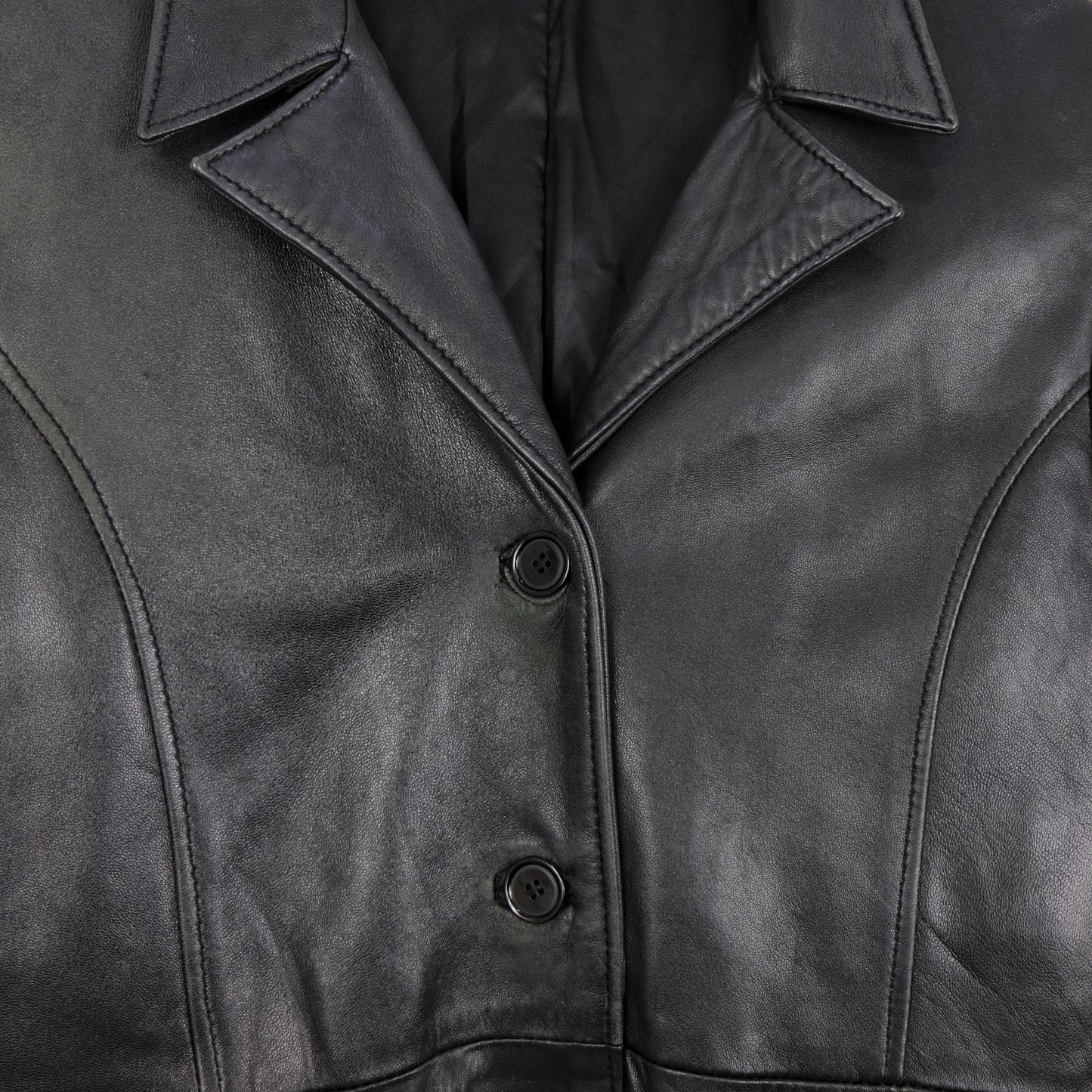 Vera Pelle Giacca Vintage Taglia 42 Nero