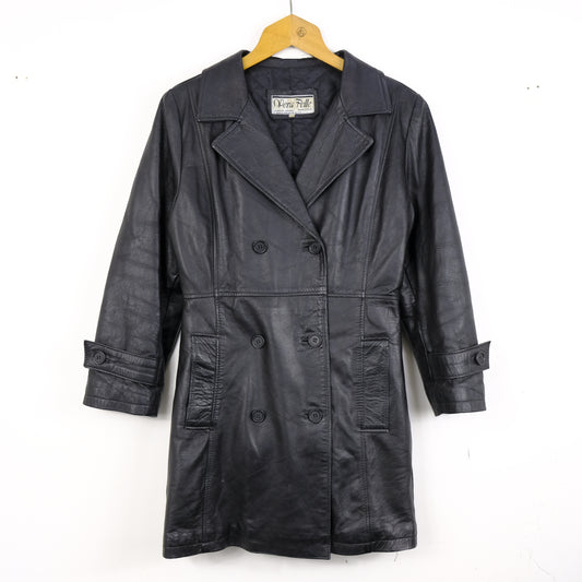 Vera Pelle Giacca Vintage Taglia 44 Nero