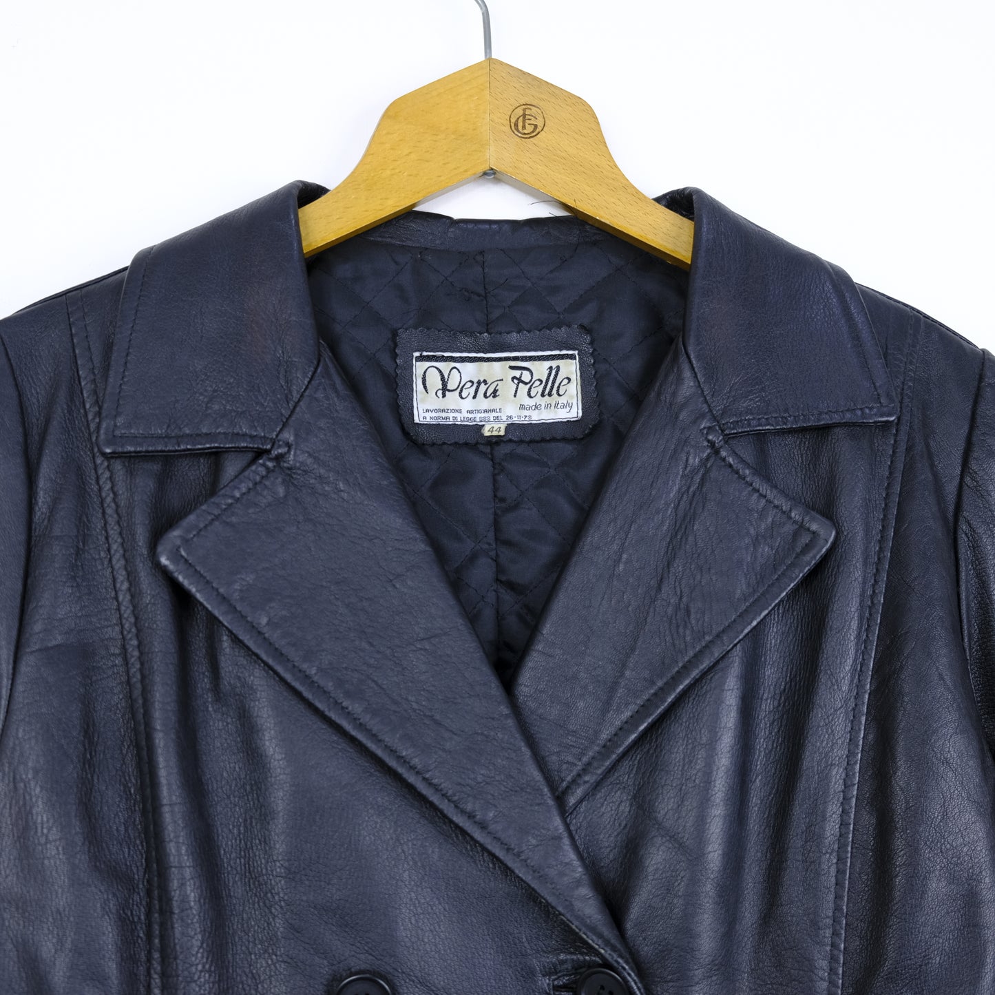Vera Pelle Giacca Vintage Taglia 44 Nero